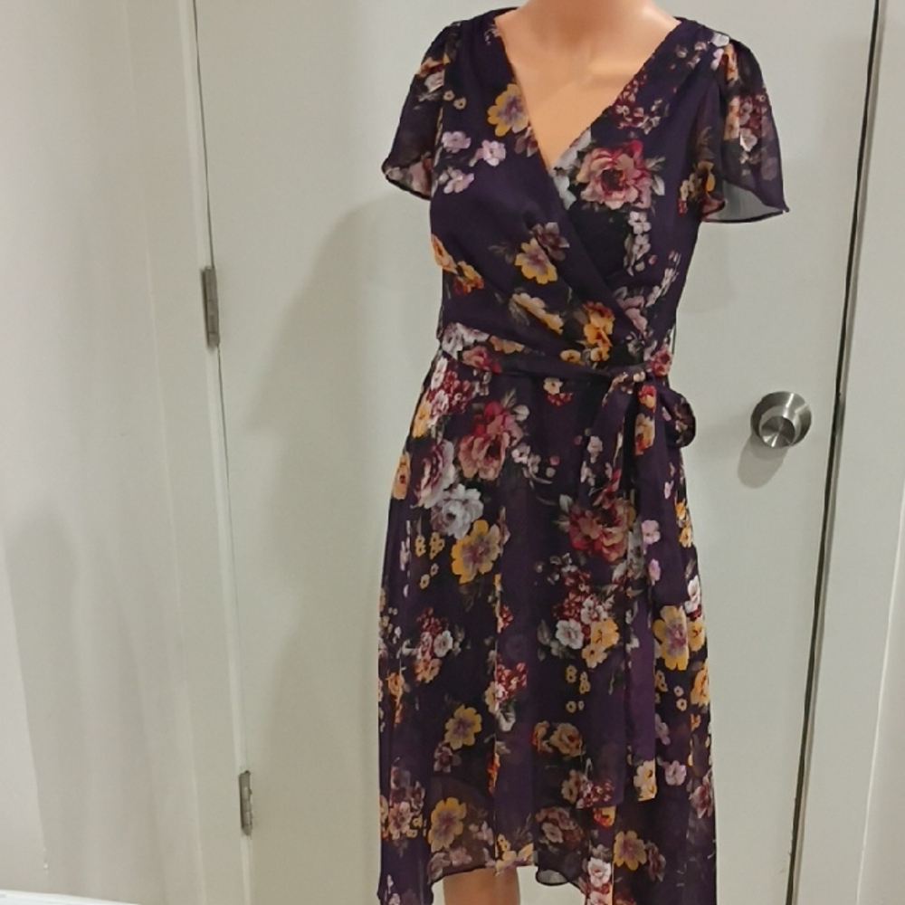 DKNY Floral Midi Dress - Purple and Yellow